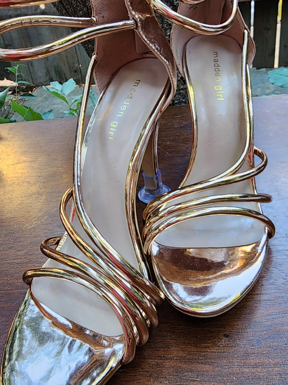 Madden Girl Rose Gold Metallic Strappy Stiletto Heel Sandals Sz [9]